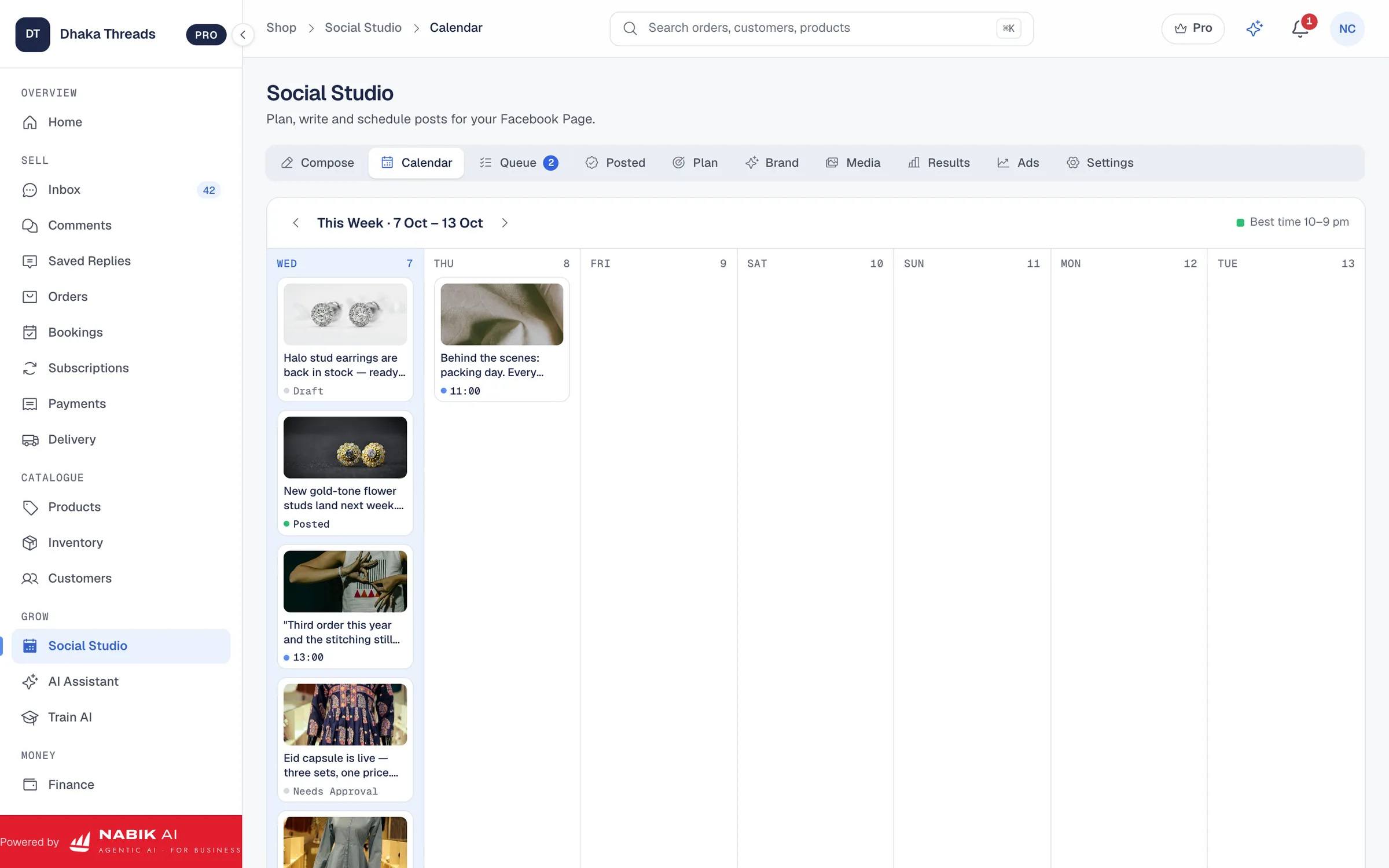 Nabik.ai Social Studio: the week’s scheduled Facebook and Instagram posts